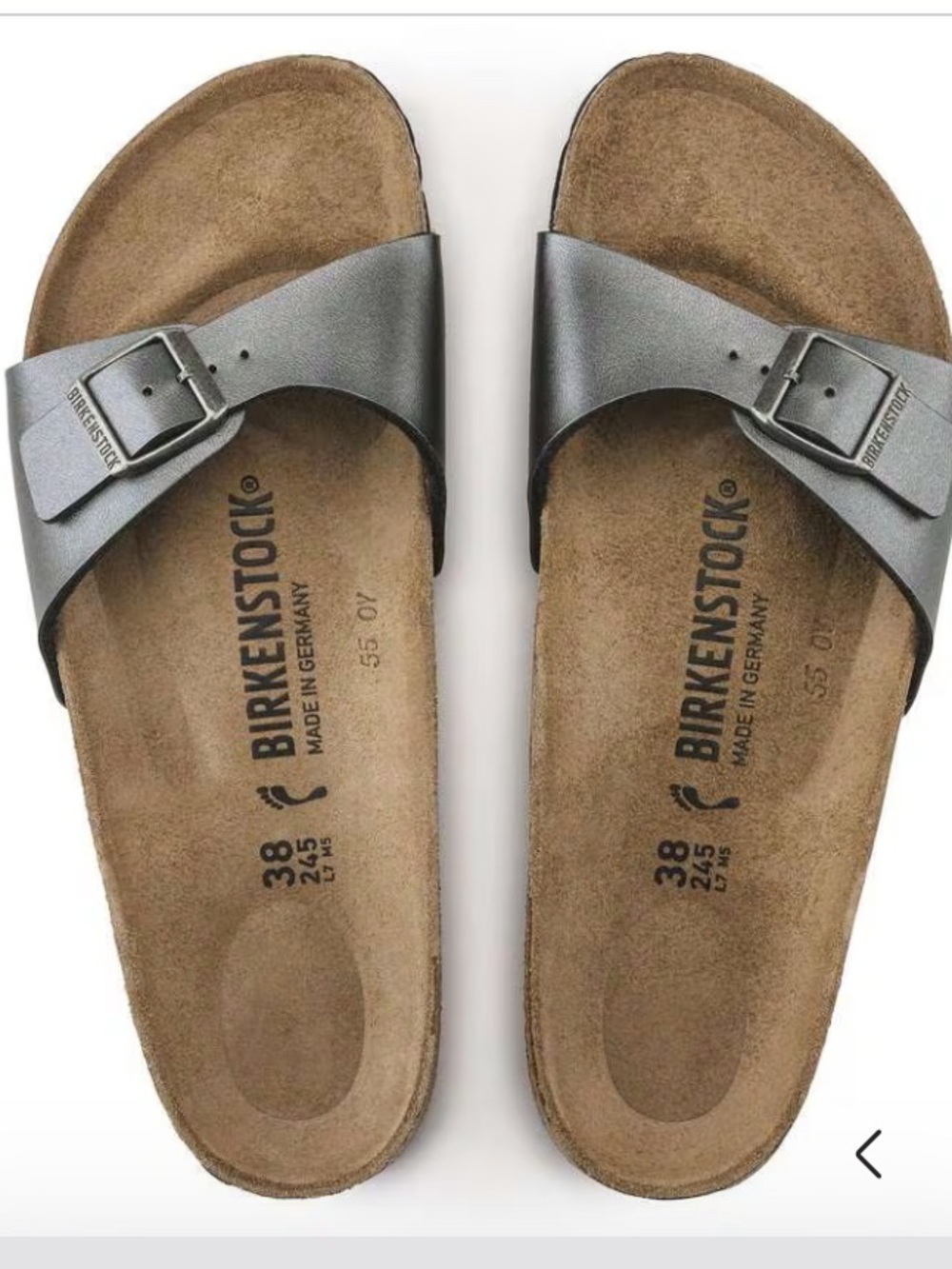 Birkenstock Madrid Metallic Black Gunmetal Slides Sandals EU38 /US7 NWOT